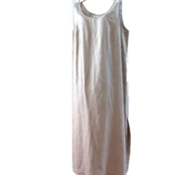 Momentum Linen Embroidered Sleeveless Side Slit Maxi Dress 16 Laginlook Natural - Picture 1 of 15